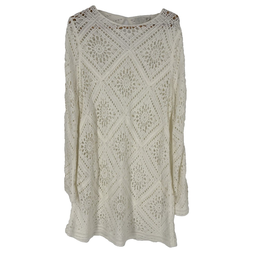 Joie Womens Crochet Knit Dress XL Ivory Cotton Blend Beachy Resort Boho Coastal